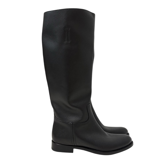 Prada Black Leather Pull On Riding Boots Size 38.5 Designer Preppy Equestrian - Picture 1 of 10